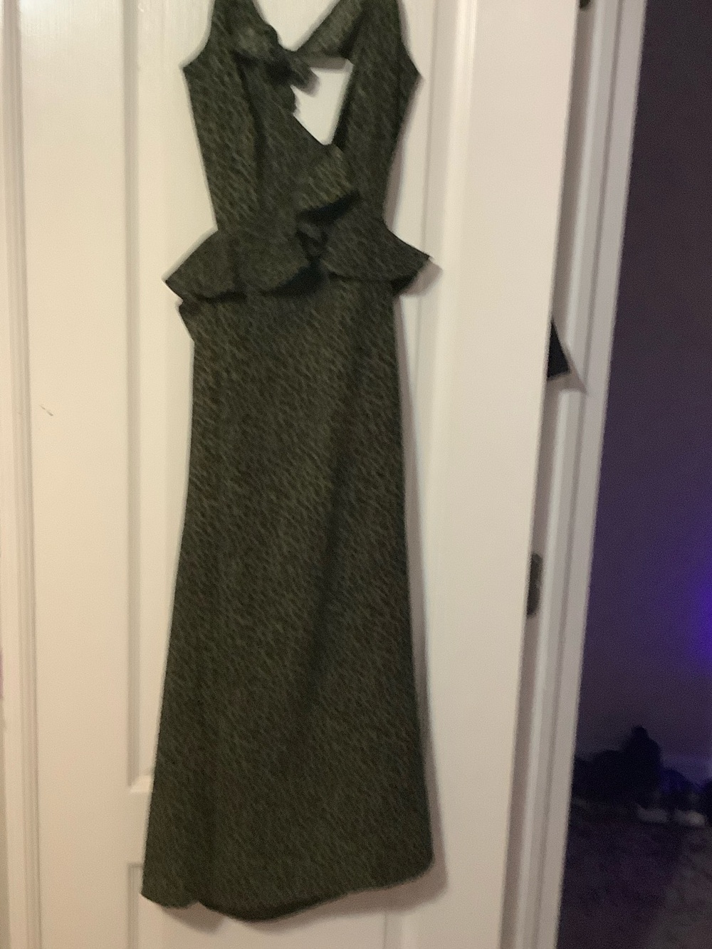 Halter Peplum Midi Dress in Olive Green